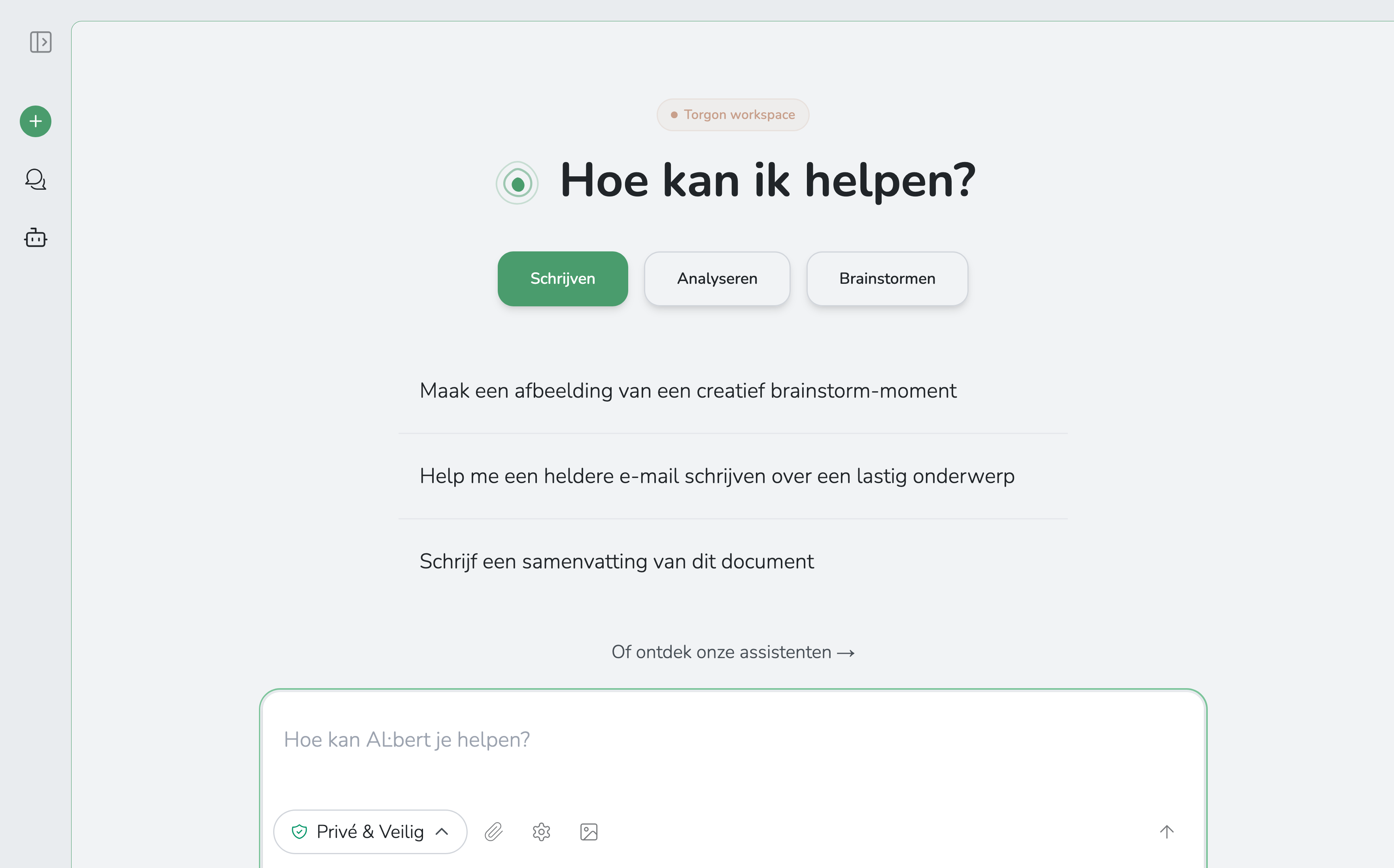 Albert chat interface - Hoe kan ik helpen?